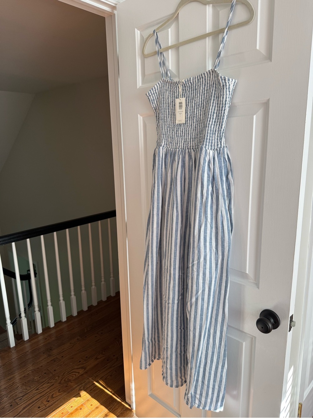 Z Supply Blue and White Striped Smocked Midi Dress